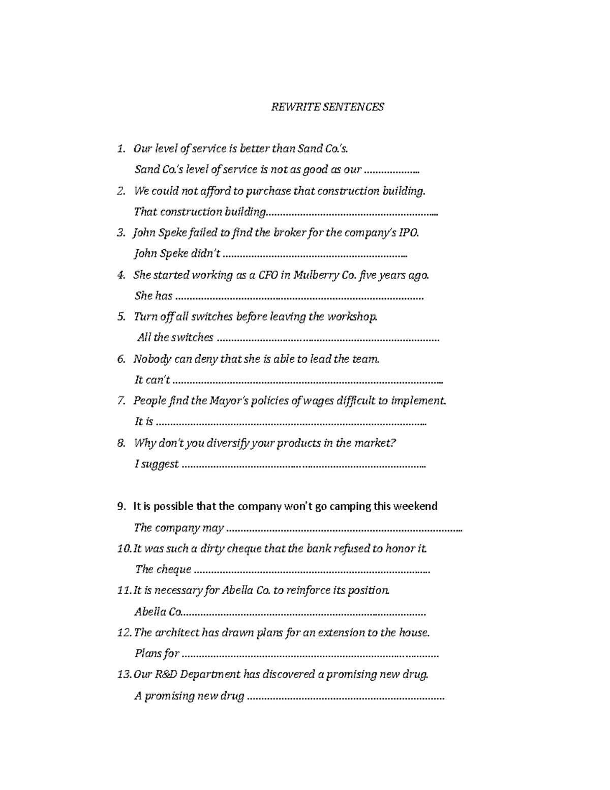Rewrite Sentences. P1 - Ti?ng Anh co b?n 2 - REWRITE SENTENCES Our ...
