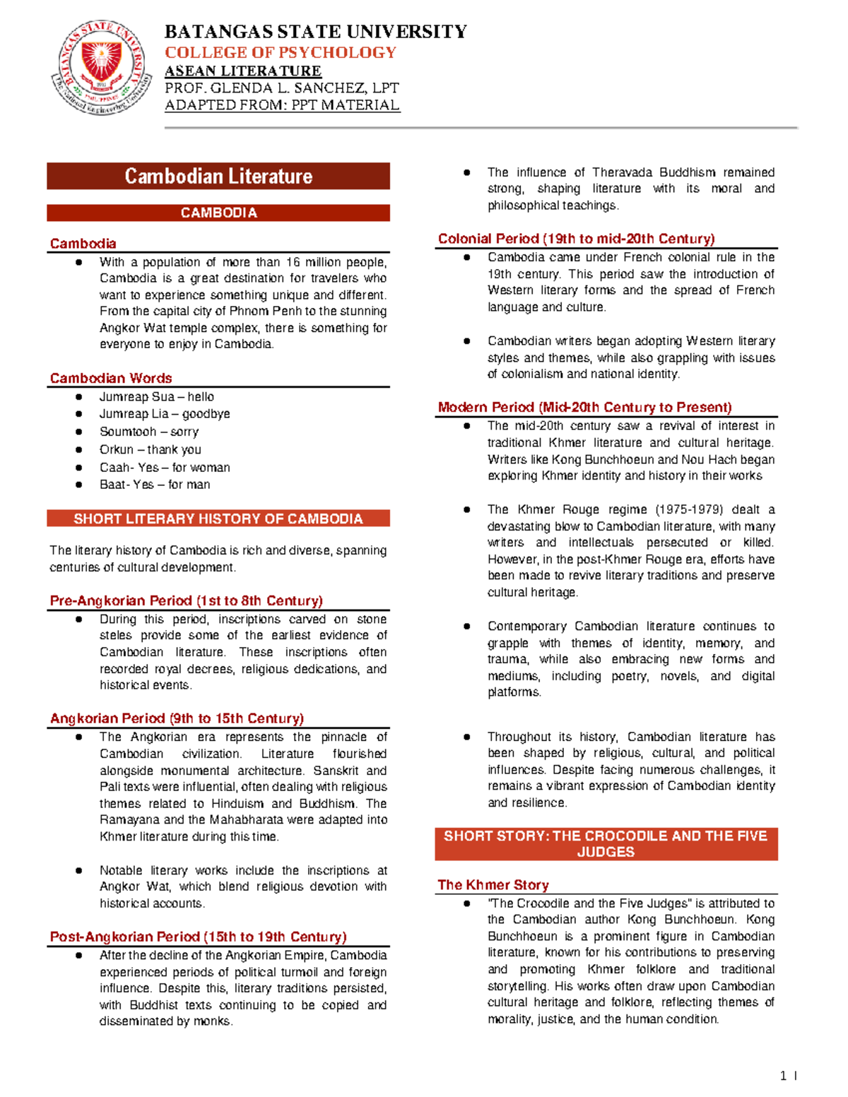 Cambodia and Laos Literature - COLLEGE OF PSYCHOLOGY ASEAN LITERATURE ...