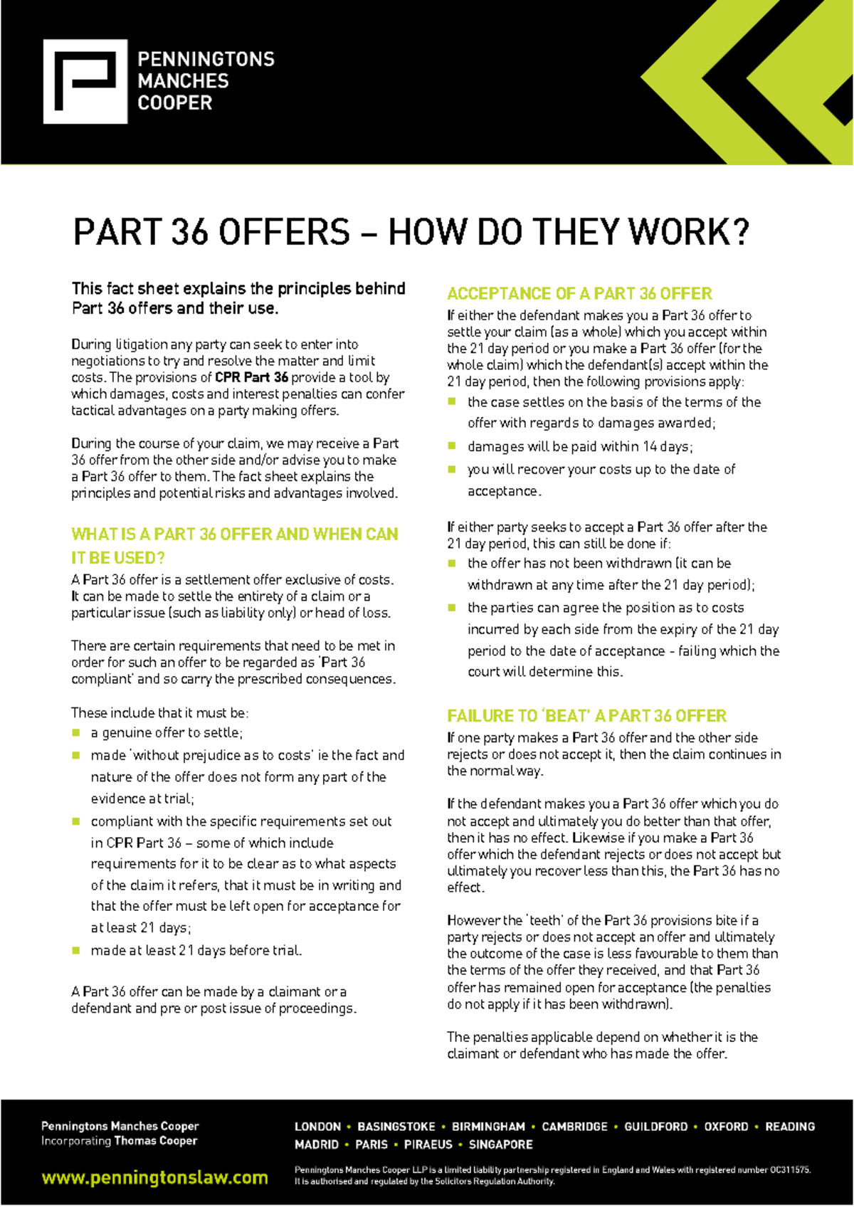 Part 36 - This explains Part 36 and the effects on both parties - This ...