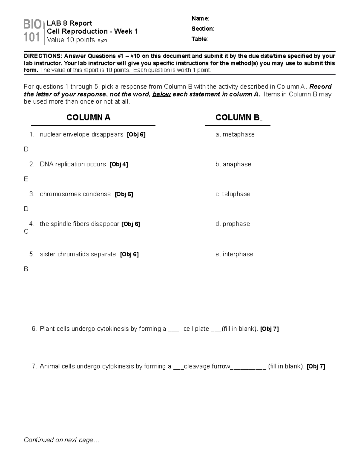 101 Lab 8 Report (Spring 2020) - DIRECTIONS: Answer Questions #1 – #10 ...