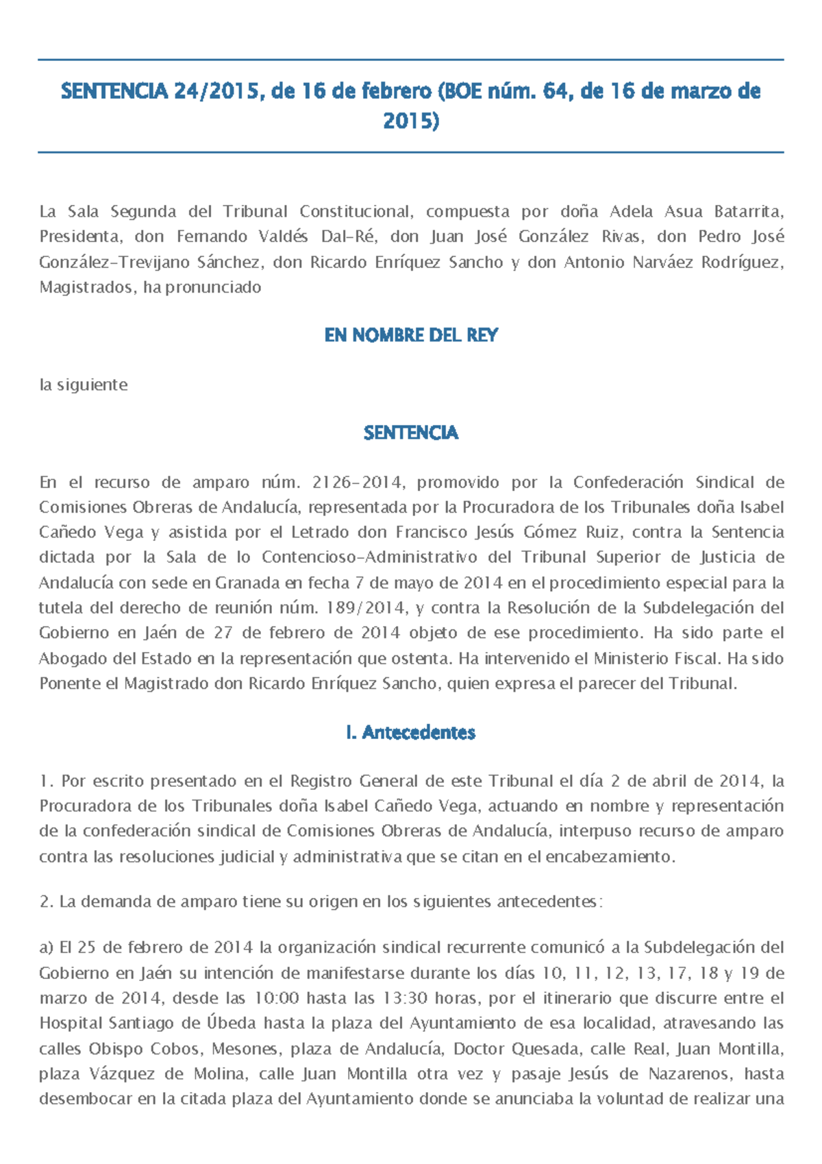 Sistema HJ - Resolución Sentencia 24 2015 - SENTENCIA 24/2015, De 16 De ...