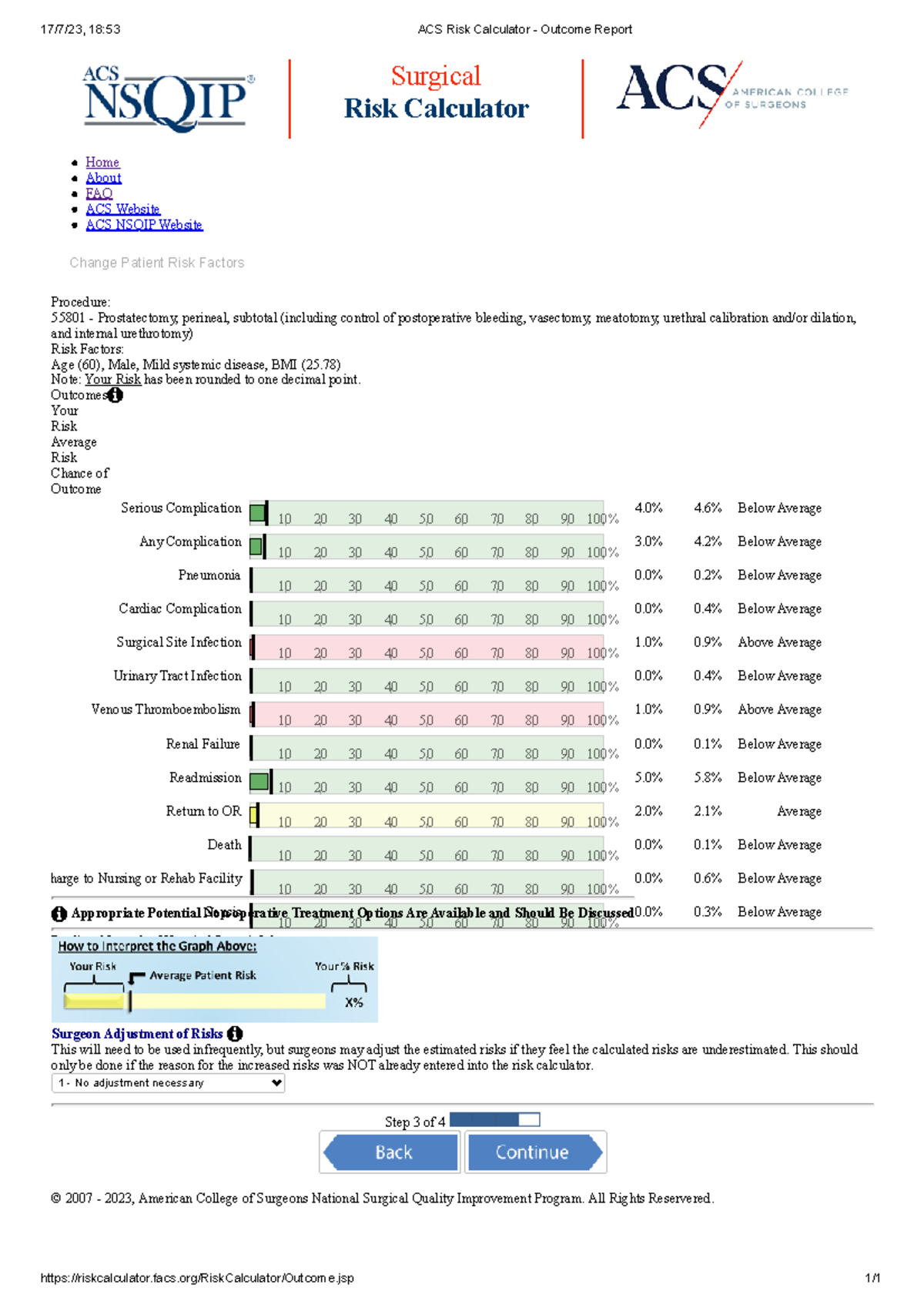 ACS Risk Calculator - Outcome Report - 17/7/23, 18:53 ACS Risk ...