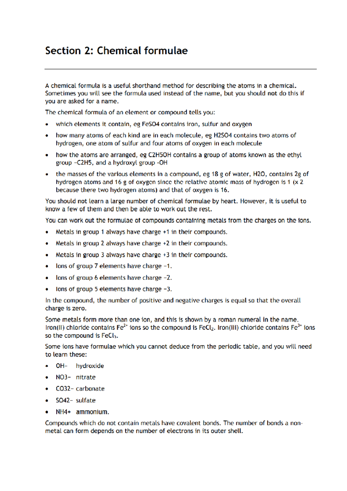 Exercise 2 Chemical Formulae - Part IA - Studocu