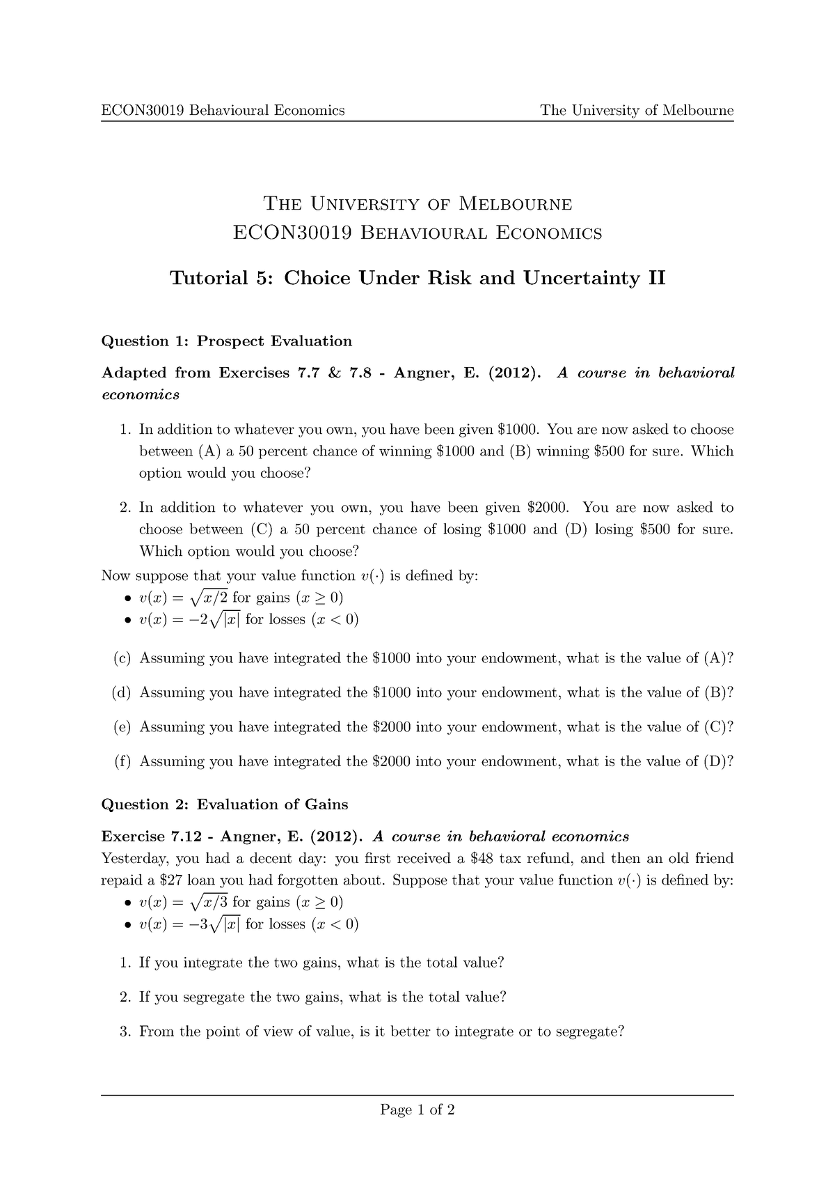 behavioural economics assignments