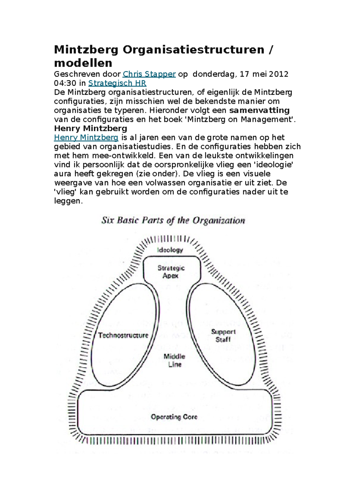 Mintzberg Organisatiestructuren - Hieronder volgt een samenvatting van ...