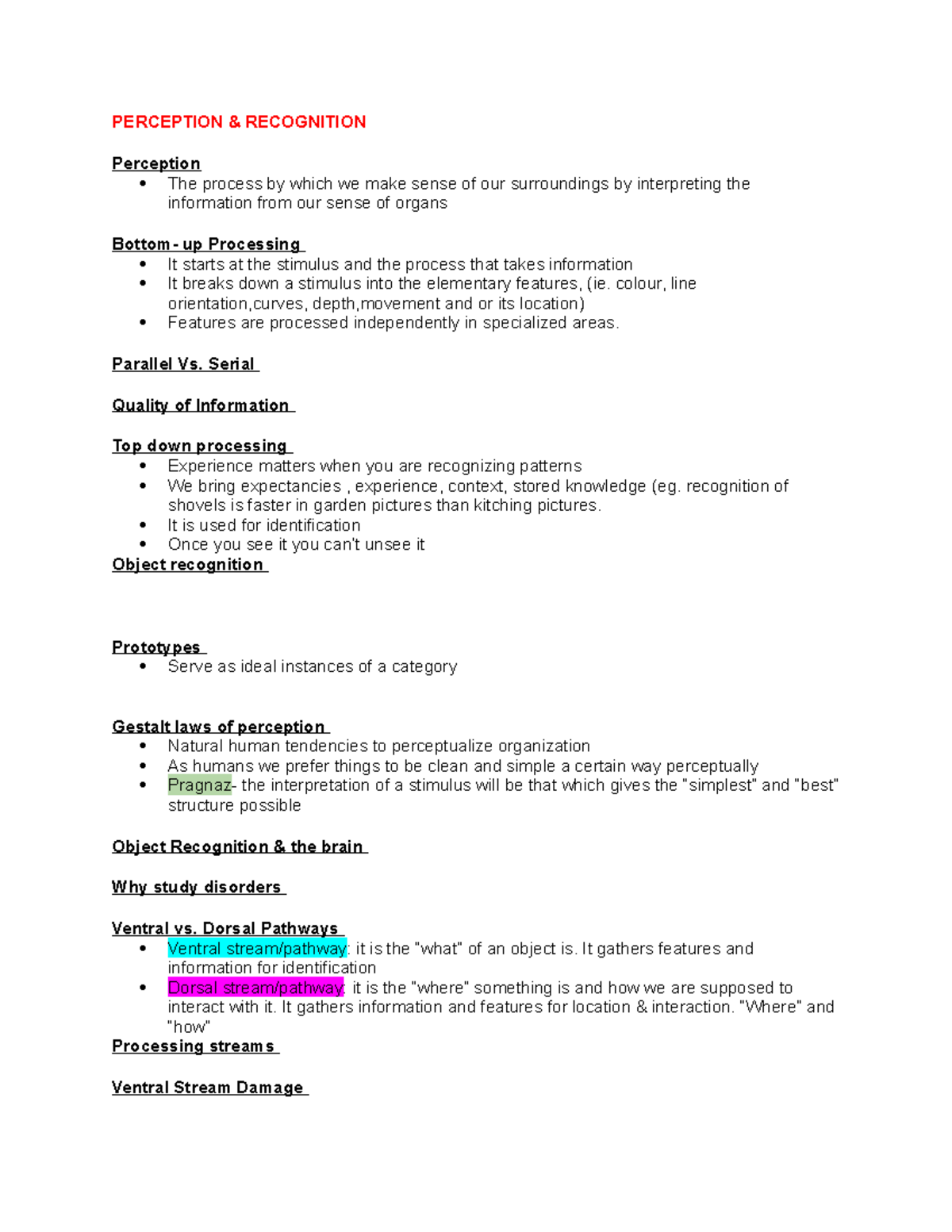 2P20-3 - Lecture notes 3 - PERCEPTION & RECOGNITION Perception The ...