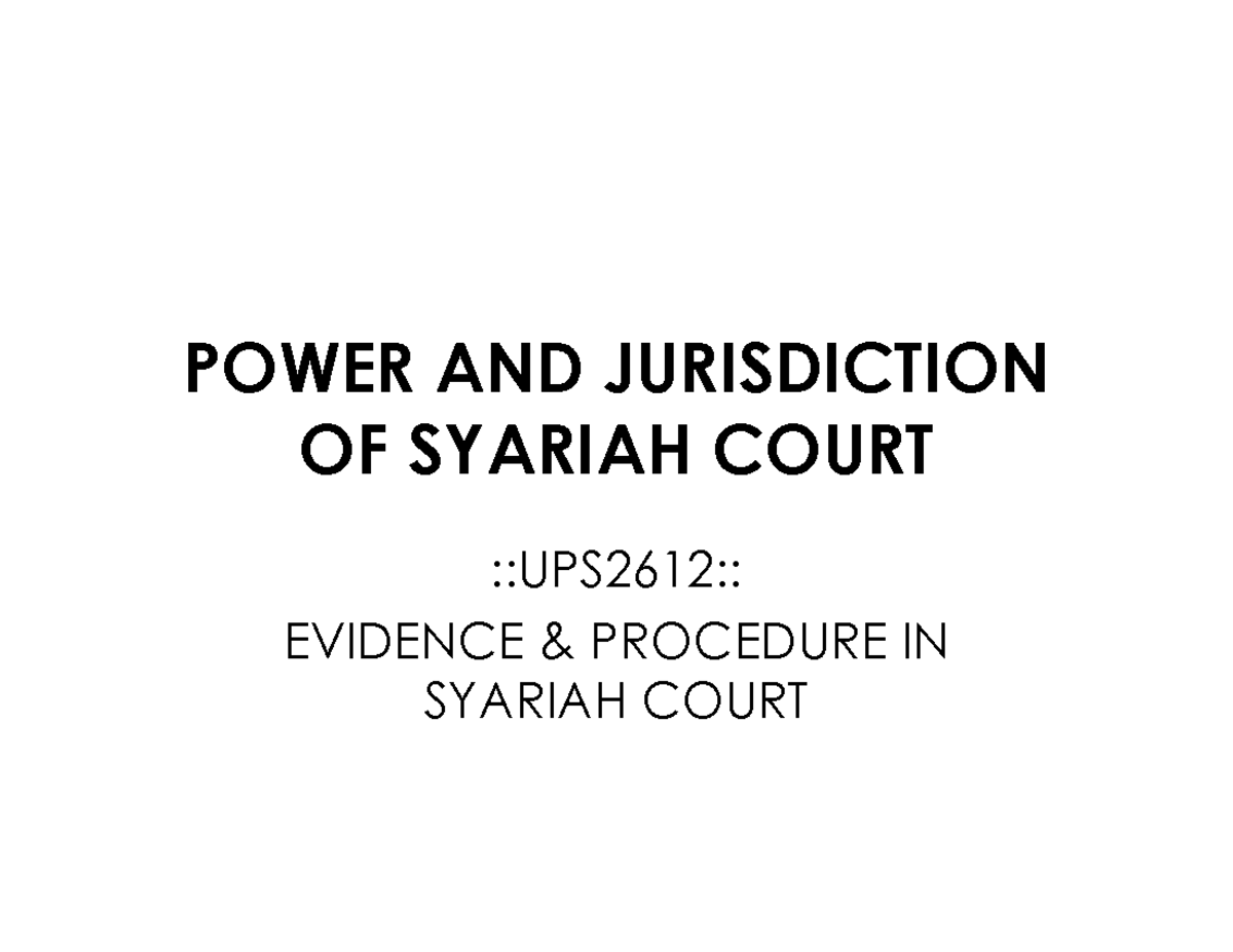 233000 Jurisdiction Evidence and Procedure in Syariah Court - - Studocu