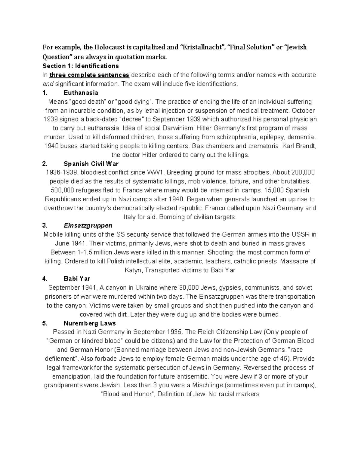 Holocaust Exam 2 study guide - For example, the Holocaust is ...