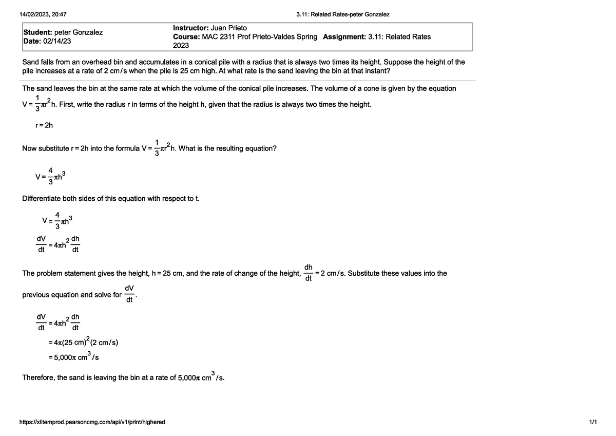 MAC 2311 Prof Prieto Valdes Spring 2023 Homework 3.11 Q5 - MAC2233 ...