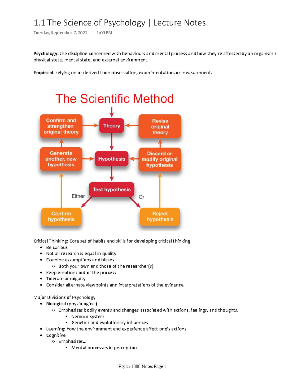 1.1 The Science Of Psychology - PSYC-1000 - U Of W - Studocu