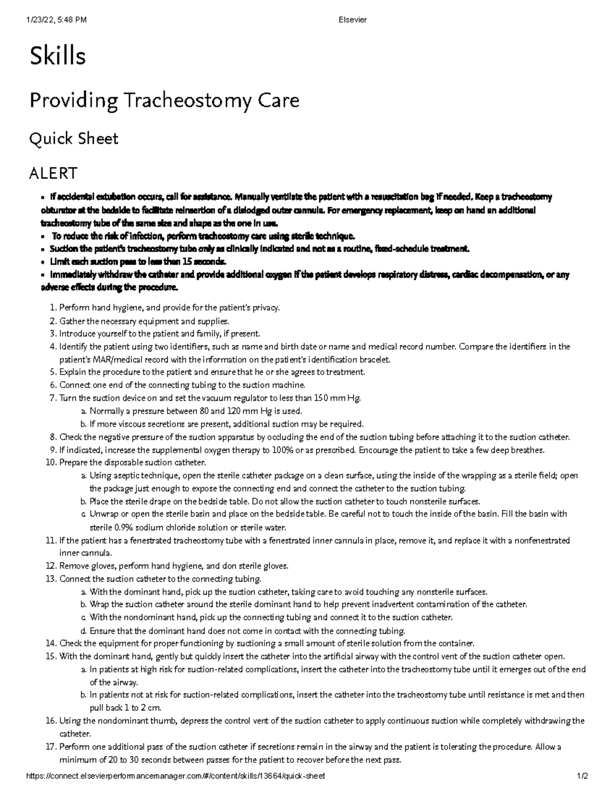 Trach Care for nursing students 1/23/22, 548 PM Elsevier Studocu