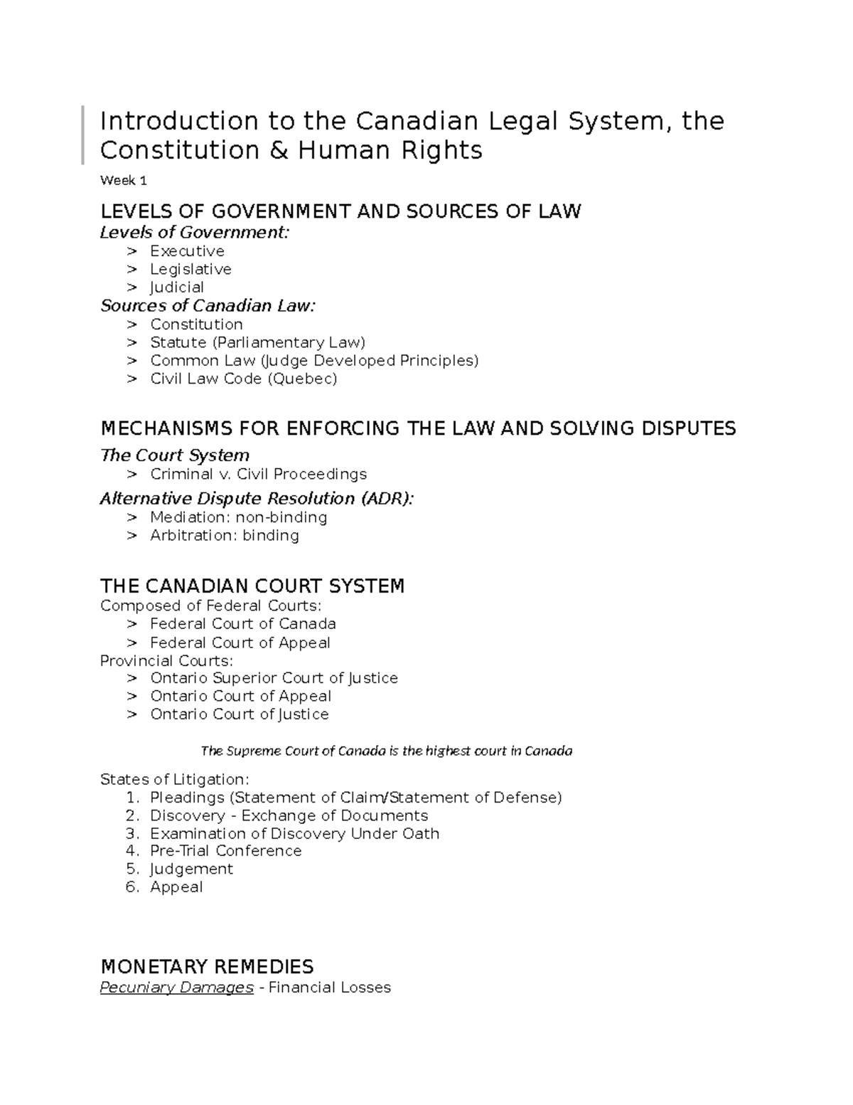 Business Law Midterm Notes - MKT100 - Toronto Met - Studocu
