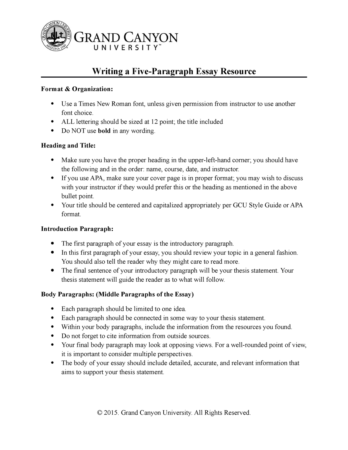 Five Paragraph Essay Guidelines