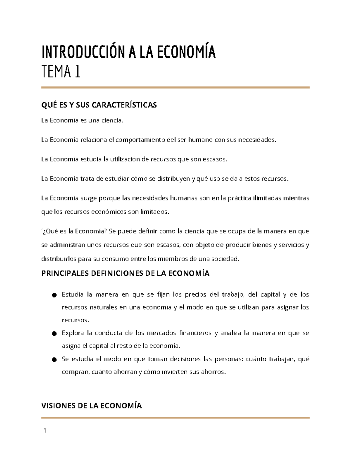 Tema 1 Apuntes De Economia IntroducciÓn A La EconomÍa Tema 1 QuÉ Es