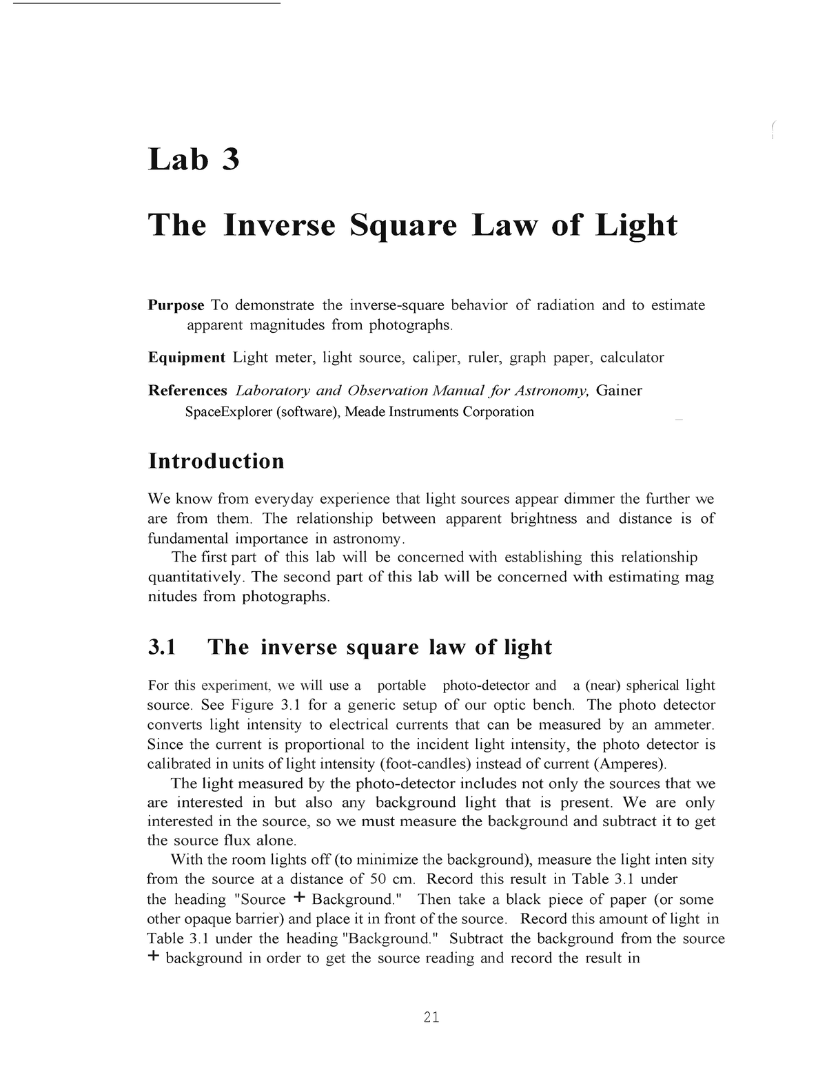 Lab 3 1 Lab I Lab 3 The Inverse Square Law Of Light Purpose To Demonstrate The Inverse