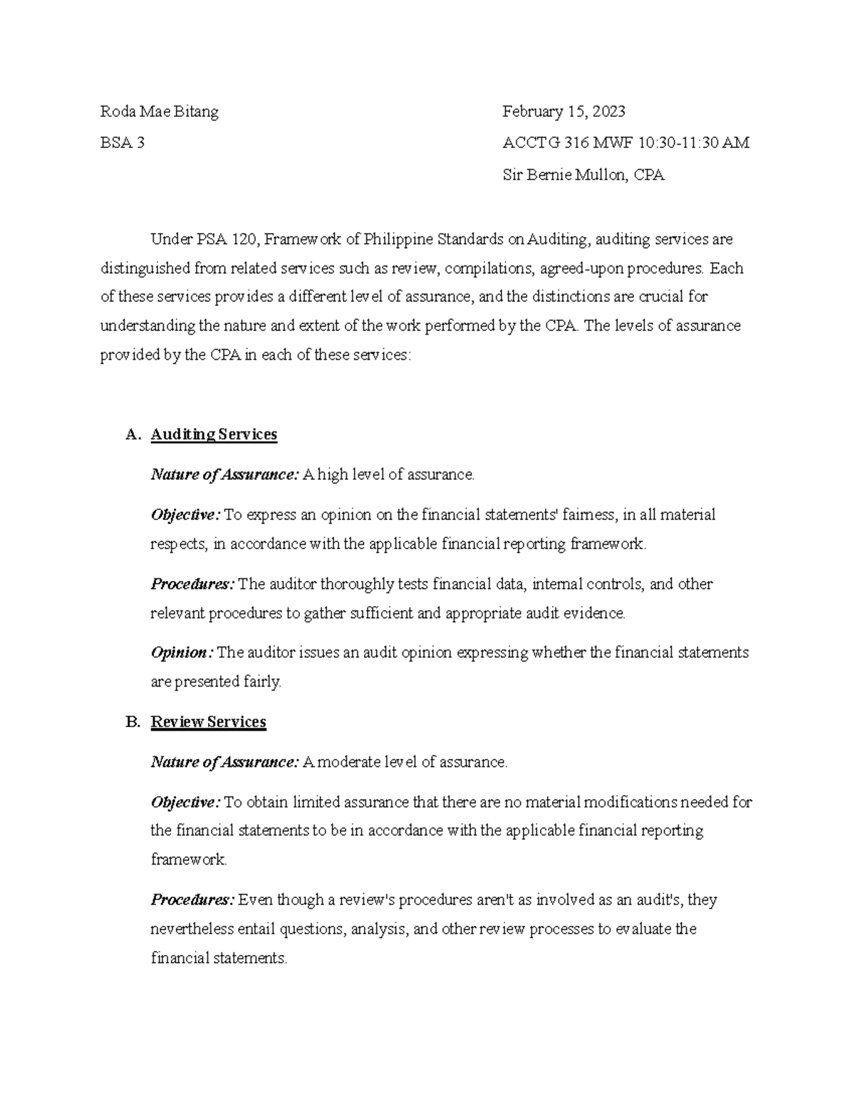 Introduction to Philippine Standard on Auditing - Roda Mae Bitang ...