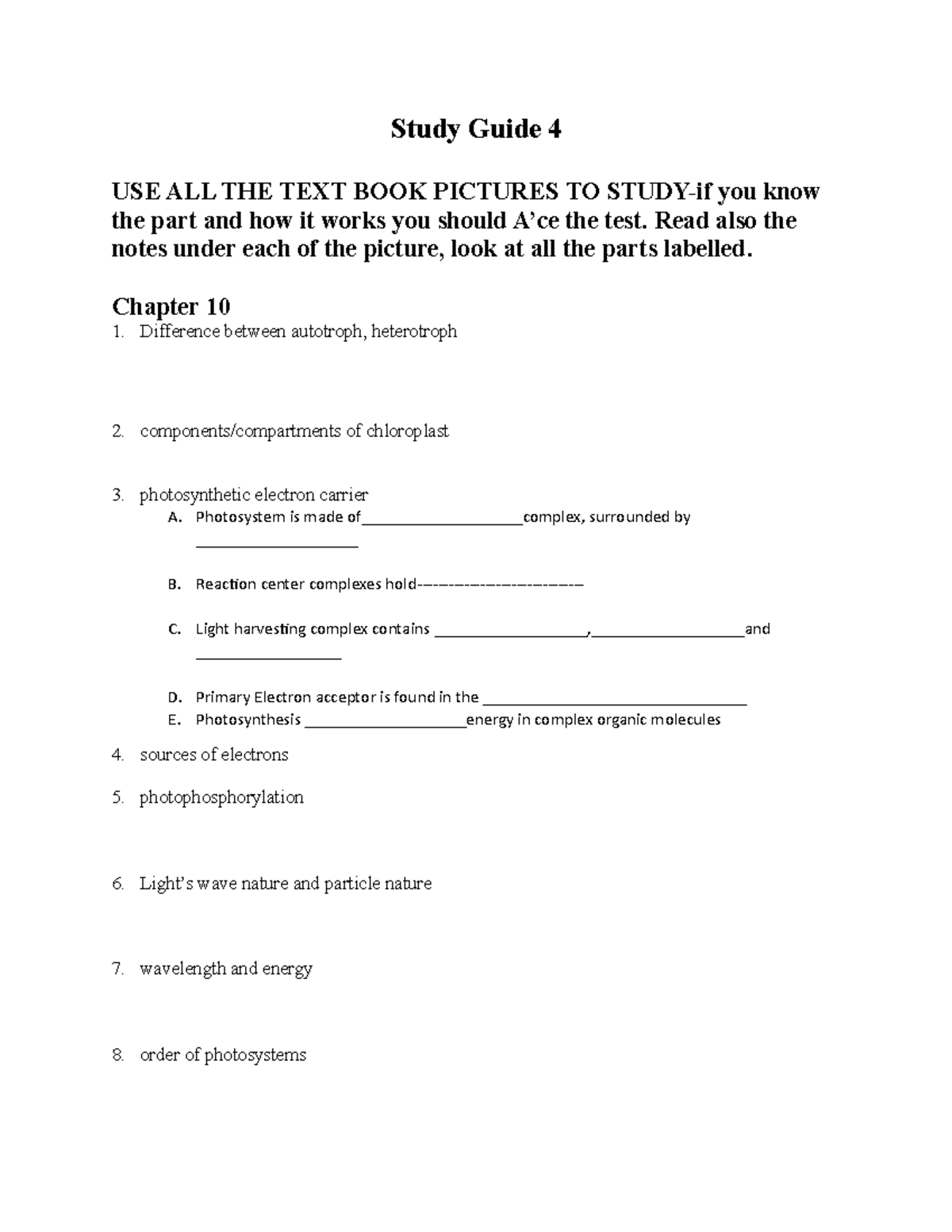 Study Guide hhhhh - Study Guide 4 USE ALL THE TEXT BOOK PICTURES TO ...