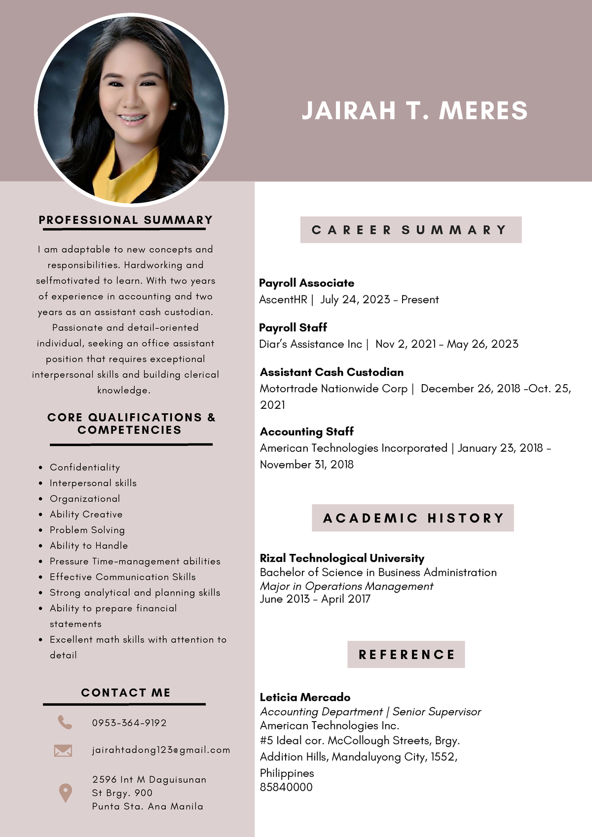 RESUME FOR WORK APPLICATION - P R O F E S S I O N A L S U M M A R Y I ...