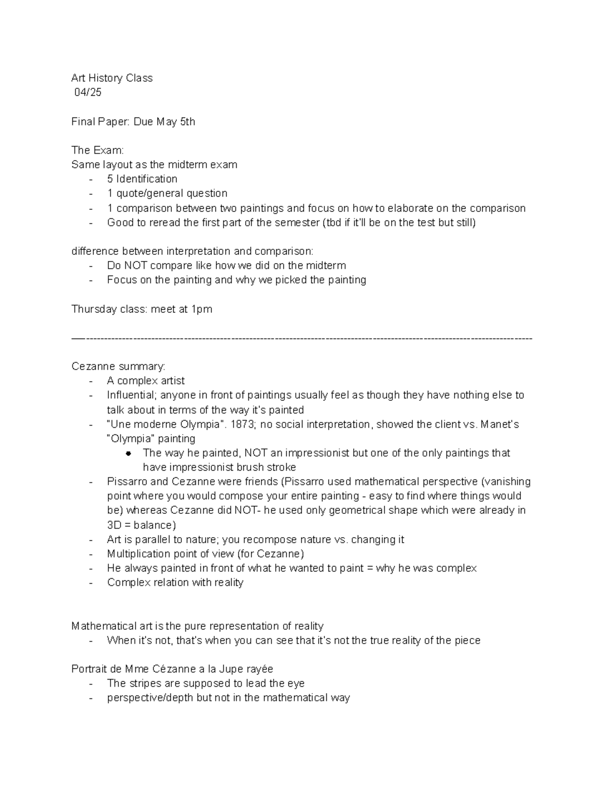 Art History Class 04 25 Art History Class 04/ Final Paper Due May
