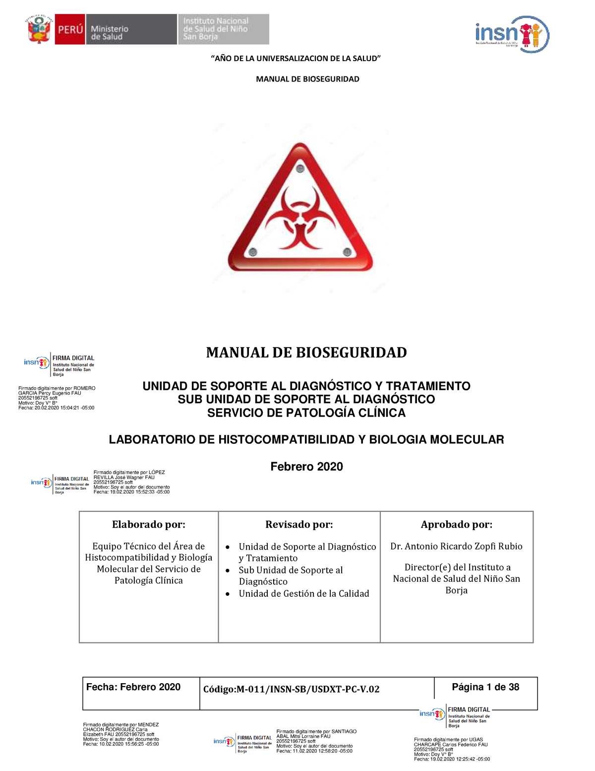 RD N° 00 003 8-2020-DG- Insnsb Manual 11 DE Bioseguridad - INSN 2020 ...