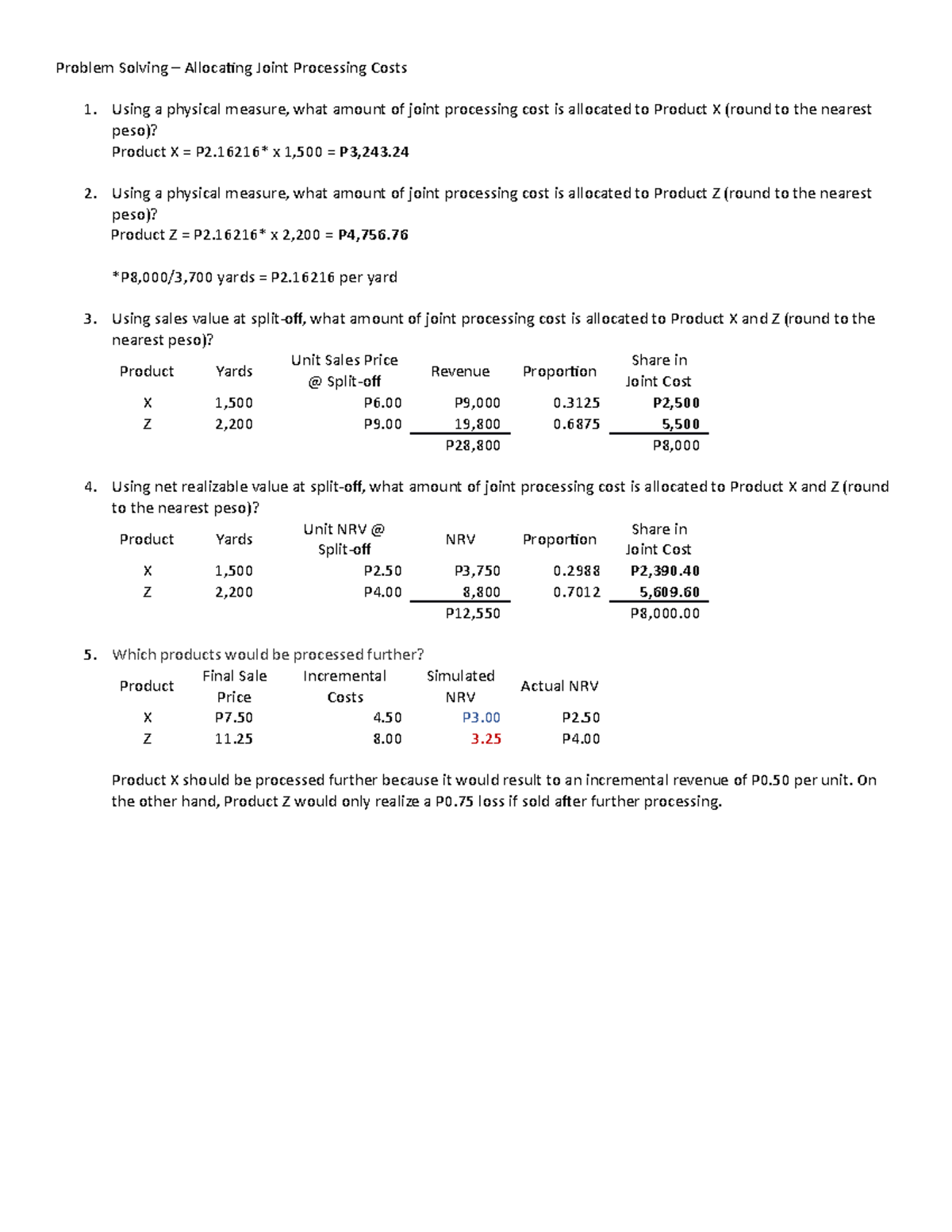 Allocating Joint Costs - Joint Costing - Problem Solving – Allocating ...