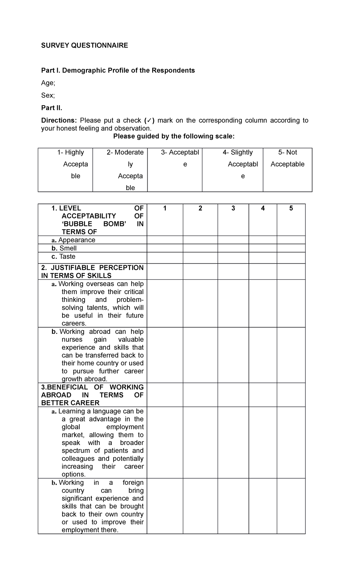 Survey 2 - Survey Questionnaire Part I. Demographic Profile Of The 