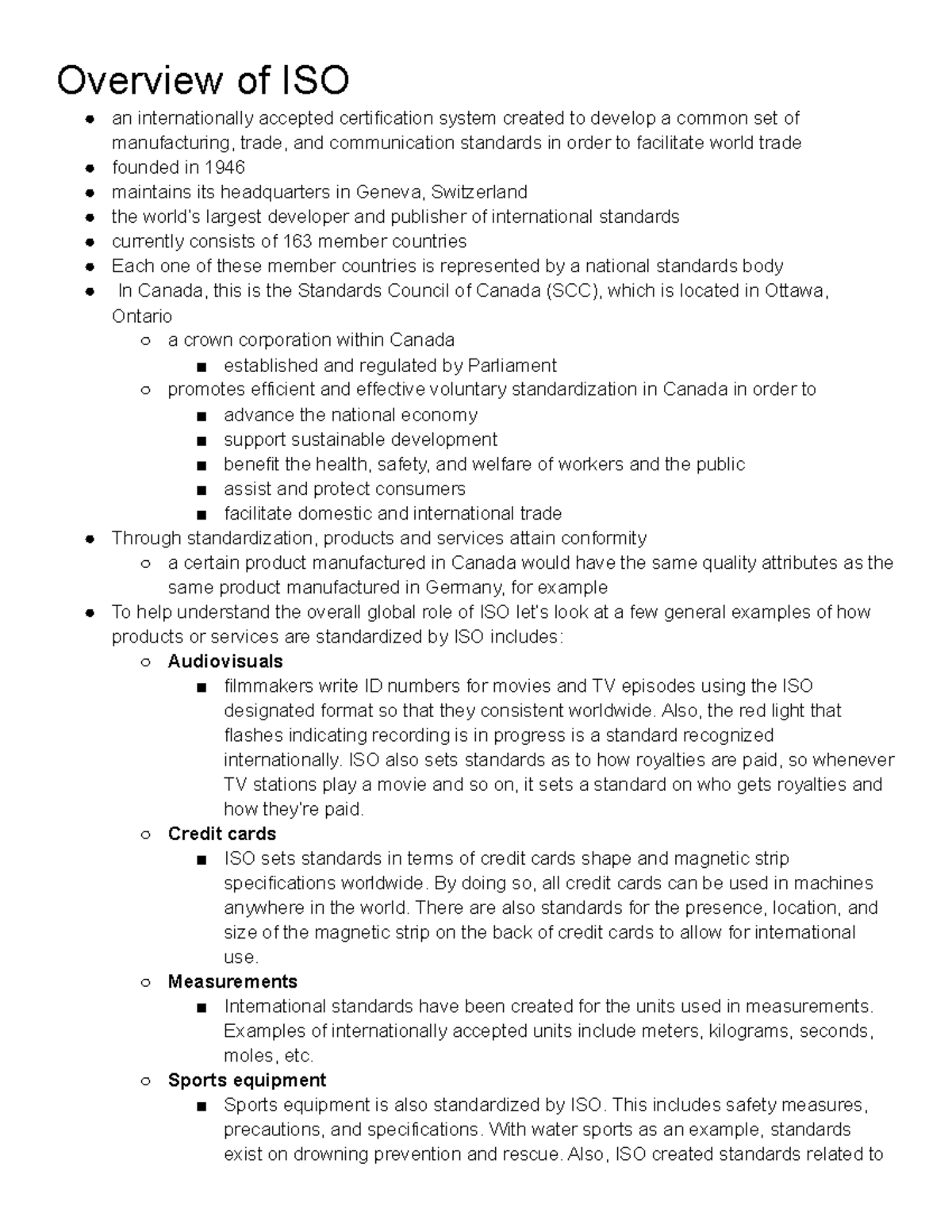 Certification Pt. 2 - Unit 5 - Overview of ISO an internationally ...