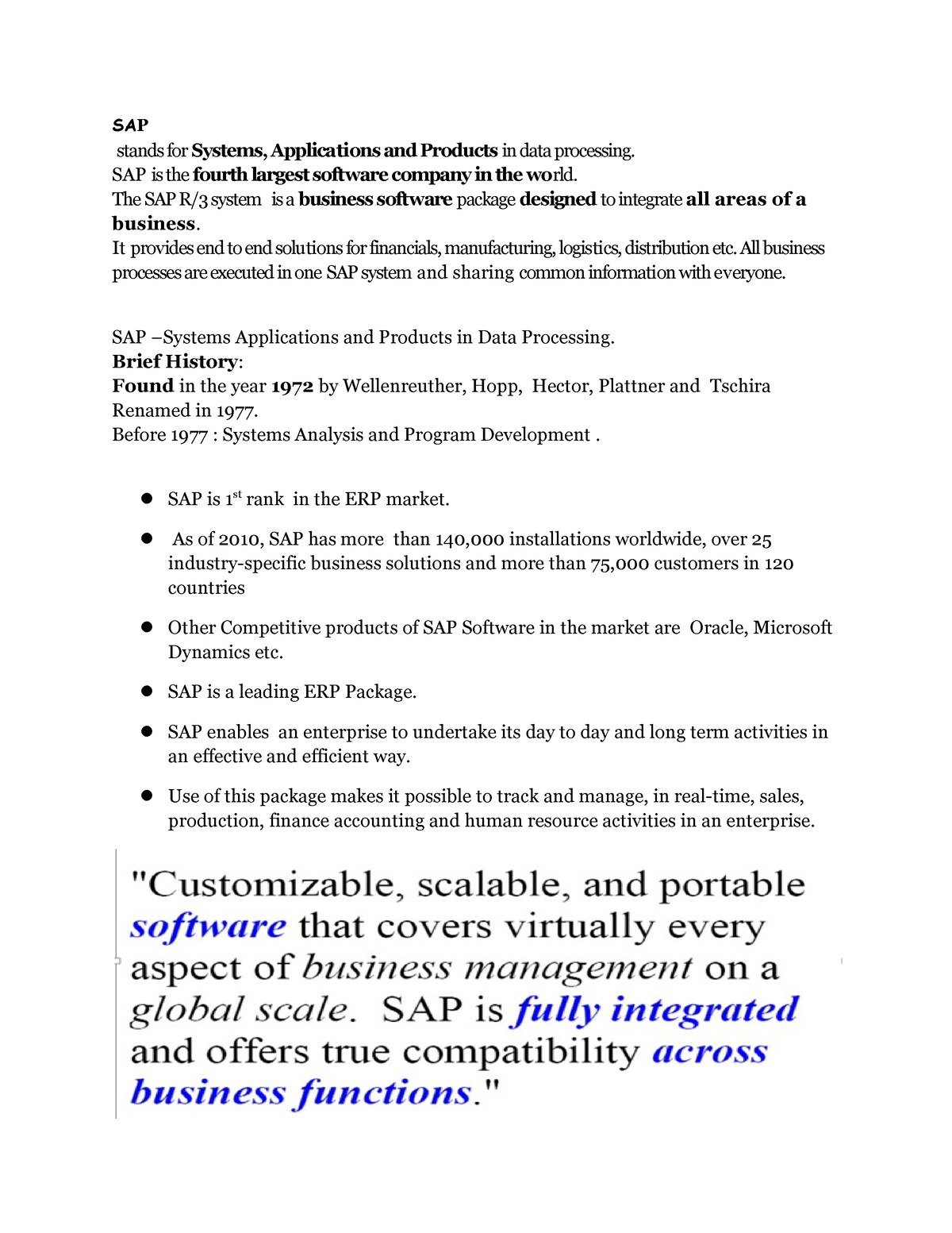 SAP - SAP stands for Systems, Applications and Products in data ...