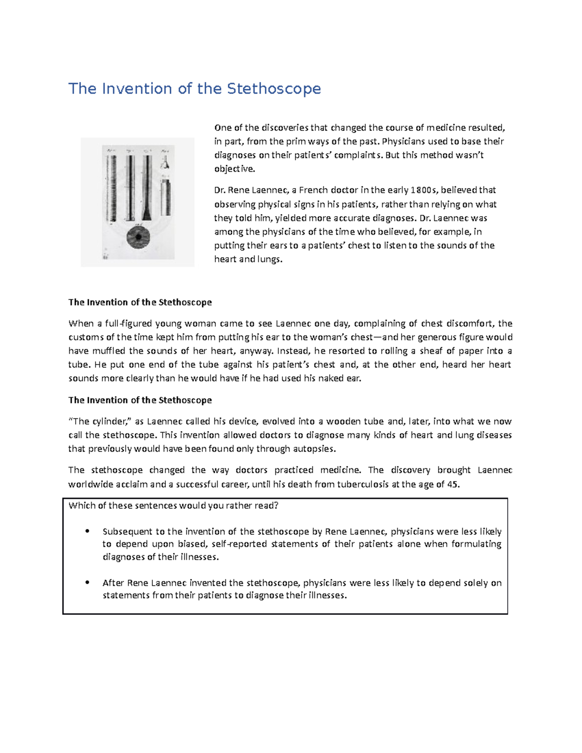 Conciseness Invention of the Stethoscope The Invention of the