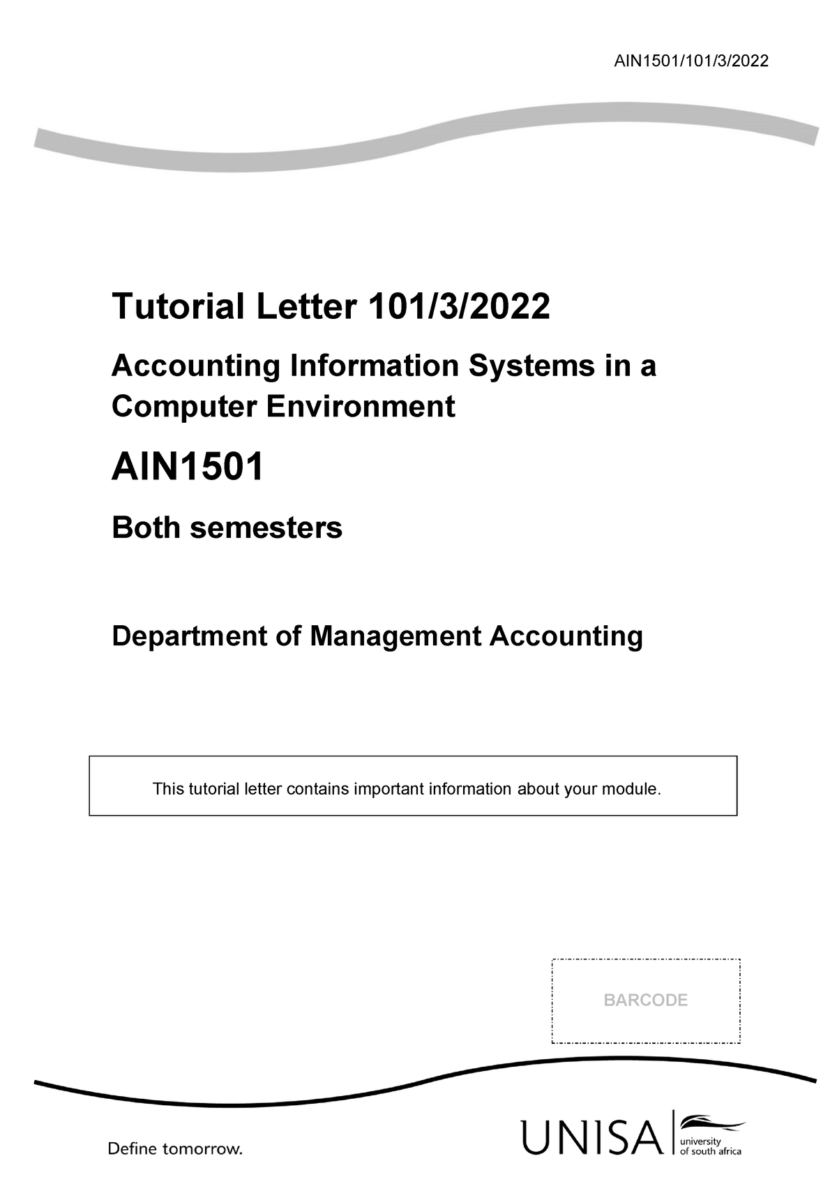 101 2022 3 B - Tut101 - AIN1501/101/3/ 2022 Tutorial Letter 101/3 ...