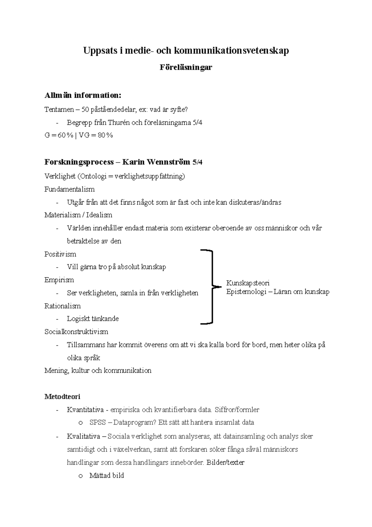 Föreläsningar, Uppsats I Medie- Och Kommunikationsvetenskap - Uppsats I ...