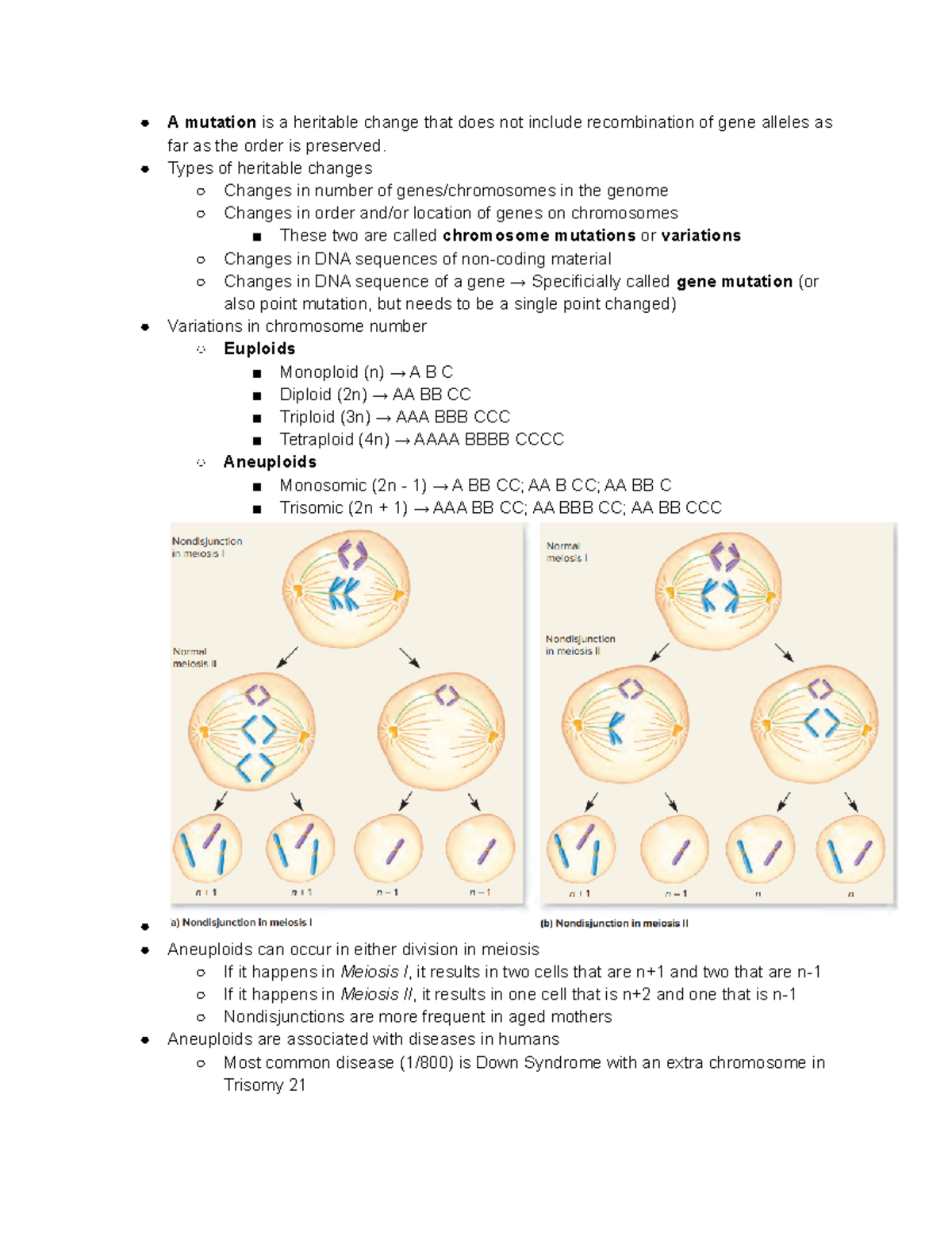 Chernoff - Lecture 9: Mutations - Fall 2022 - A mutation is a heritable ...