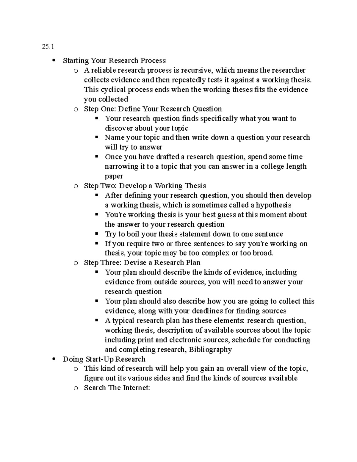 Starting Your Research - This cyclical process ends when the working ...