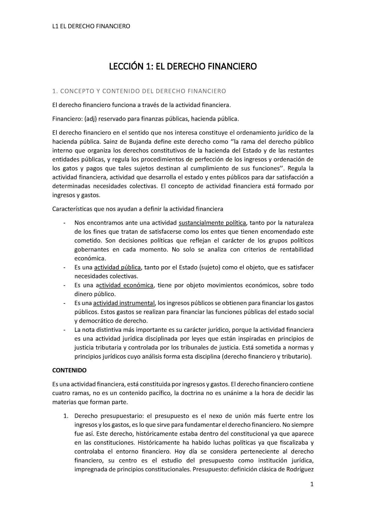 Lección 1 EL DERECHO FINANCIERO. CONCEPTO Y CONTENIDO - LECCIÓN 1: EL ...