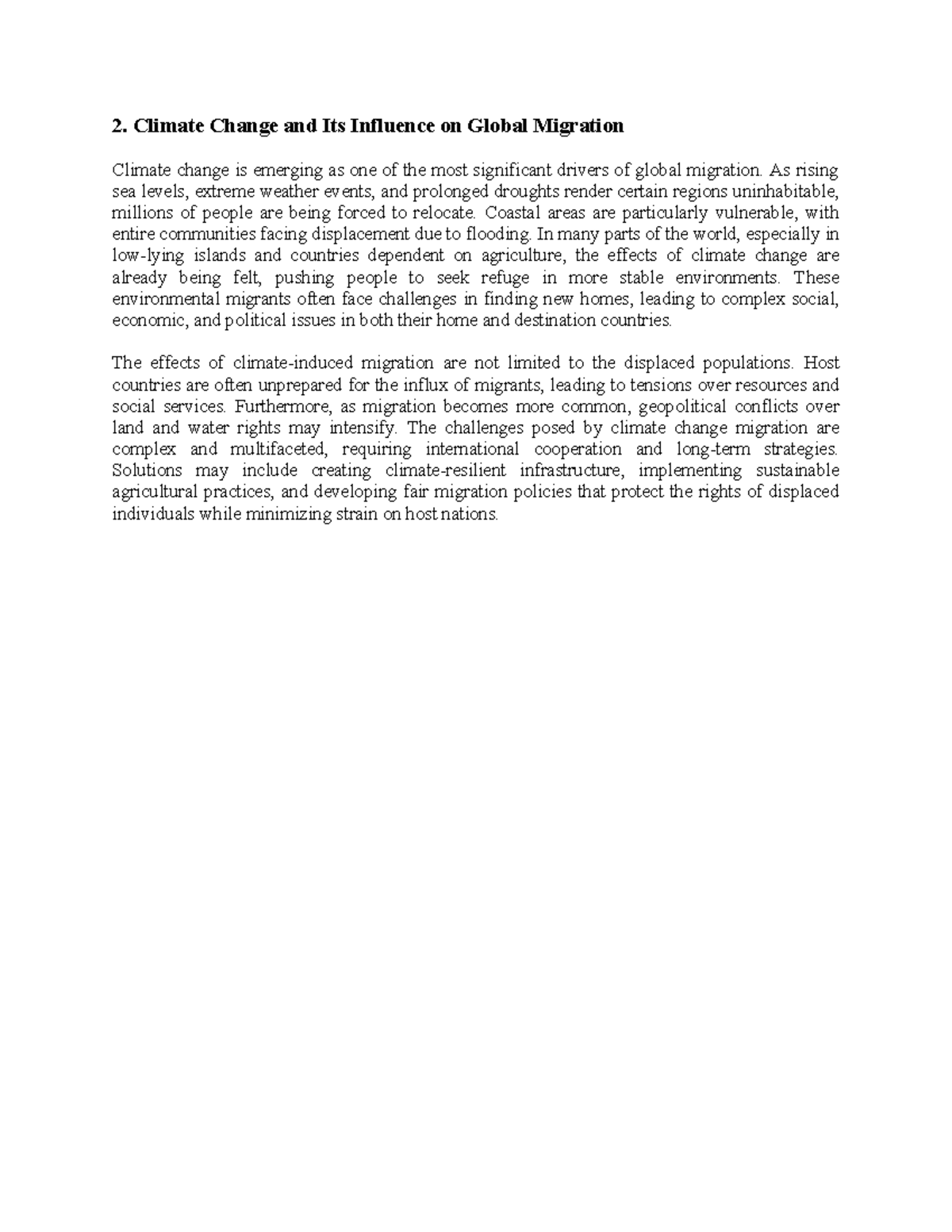 Essay 2 - dwd - 2. Climate Change and Its Influence on Global Migration ...