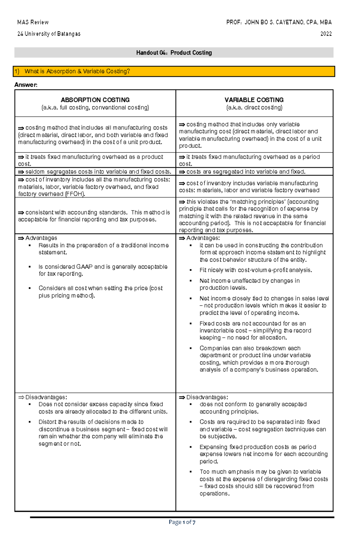 MAS 04 - Product Costing - BS Accountancy - BatStateU - Studocu