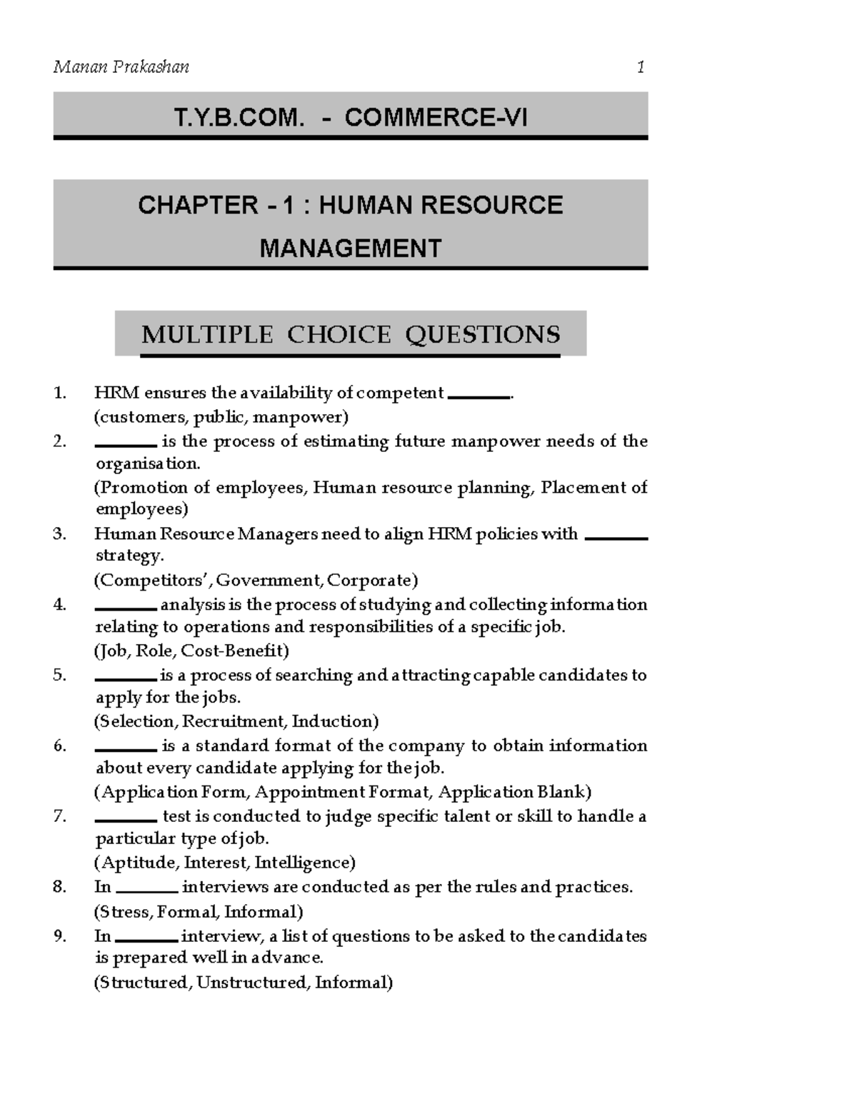 Hrd - Nothing - Manan Prakashan 1 CHAPTER - 1 : HUMAN RESOURCE ...