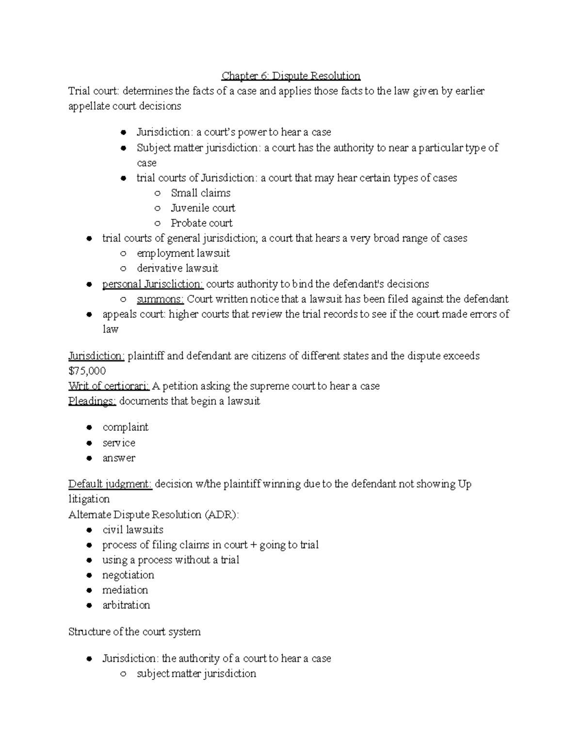 Chapter 6 Dispute Resolution - Chapter 6: Dispute Resolution Trial ...