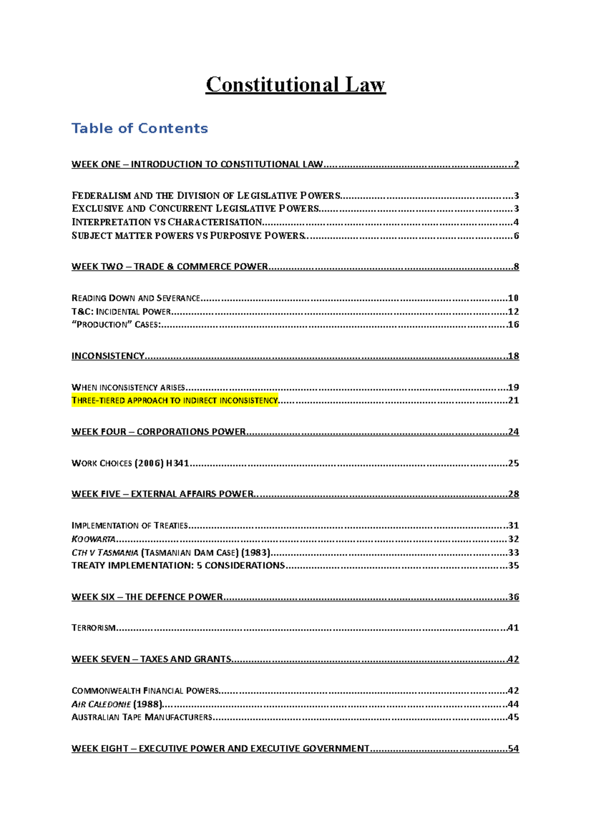 LAWS4001 - Lecture notes - Constitutional Law WEEK ONE – INTRODUCTION ...
