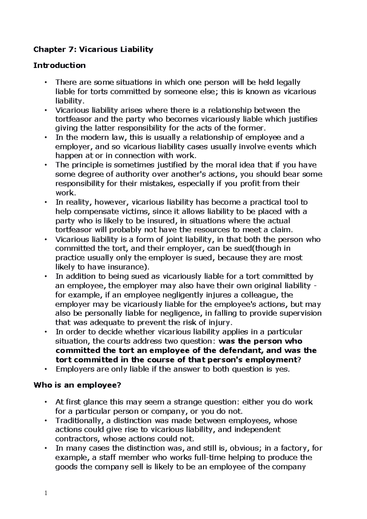 Chapter 7 - Chapter 7: Vicarious Liability Introduction There are some ...
