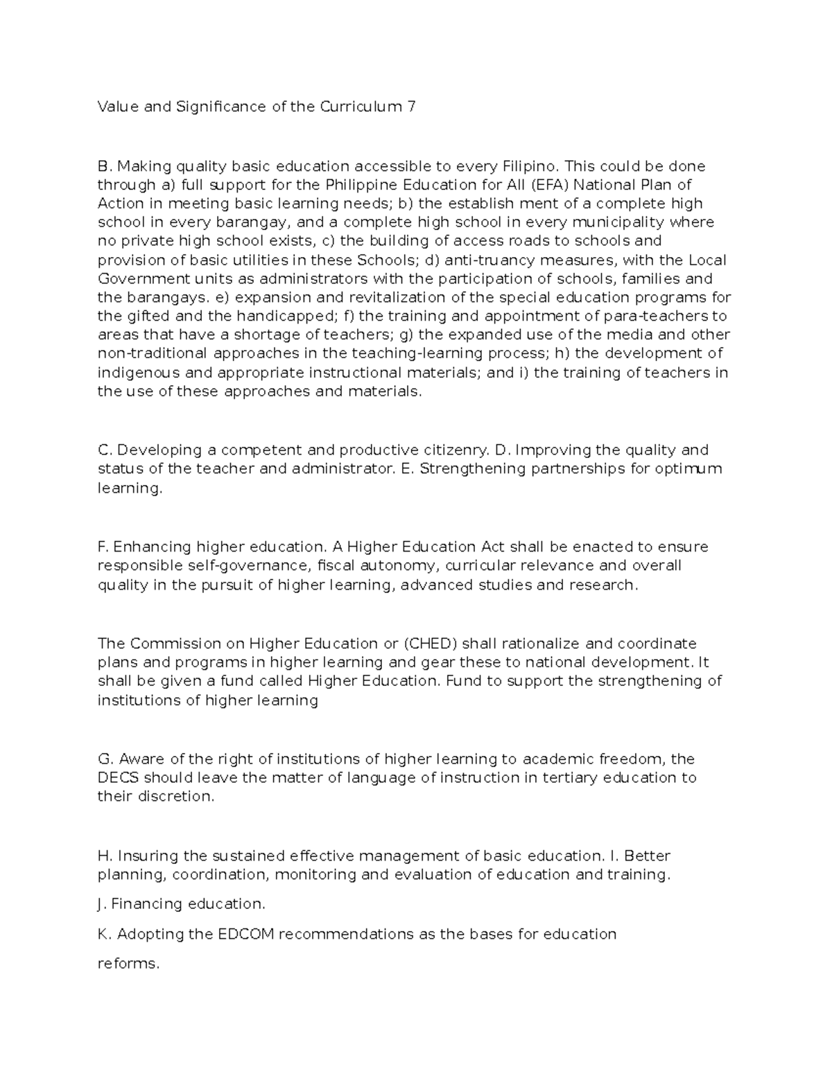 Cur.Dev Making Quality Education - Value and Significance of the ...