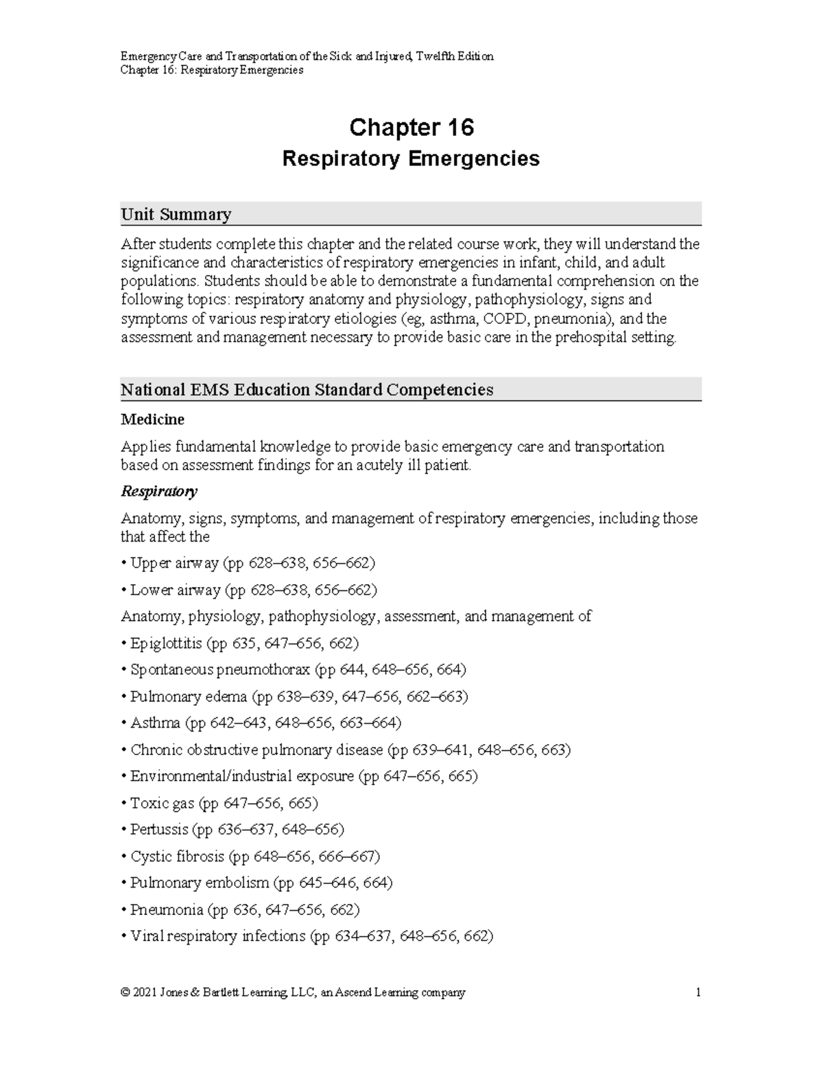 9781284243796 LOUT CH16 - Chapter 16: Respiratory Emergencies Chapter ...