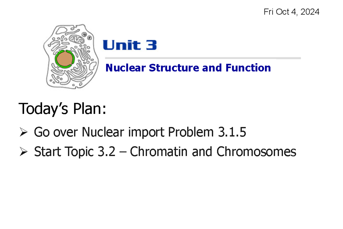 13-2024 Lecture 13 Unit3-Chromatin structure post-lecture - Nuclear ...