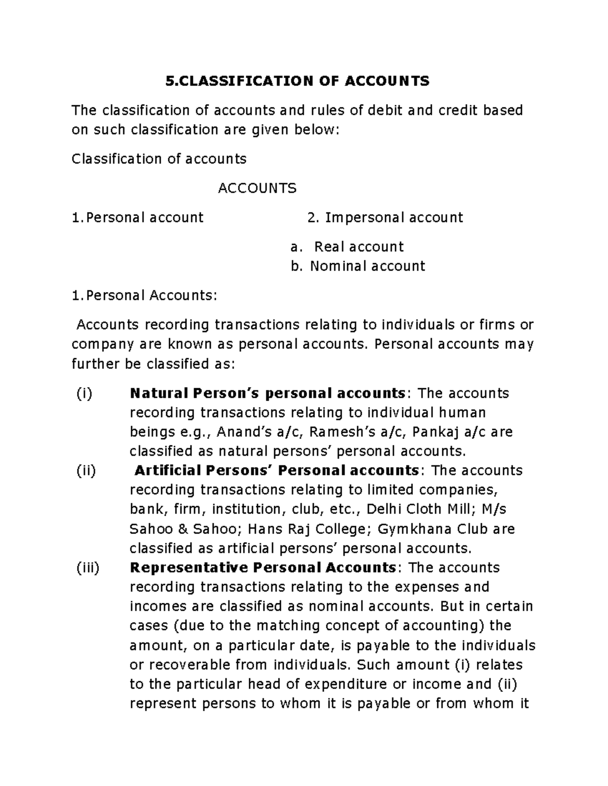 5 Classification OF Accounts 5 OF ACCOUNTS The Classification Of 