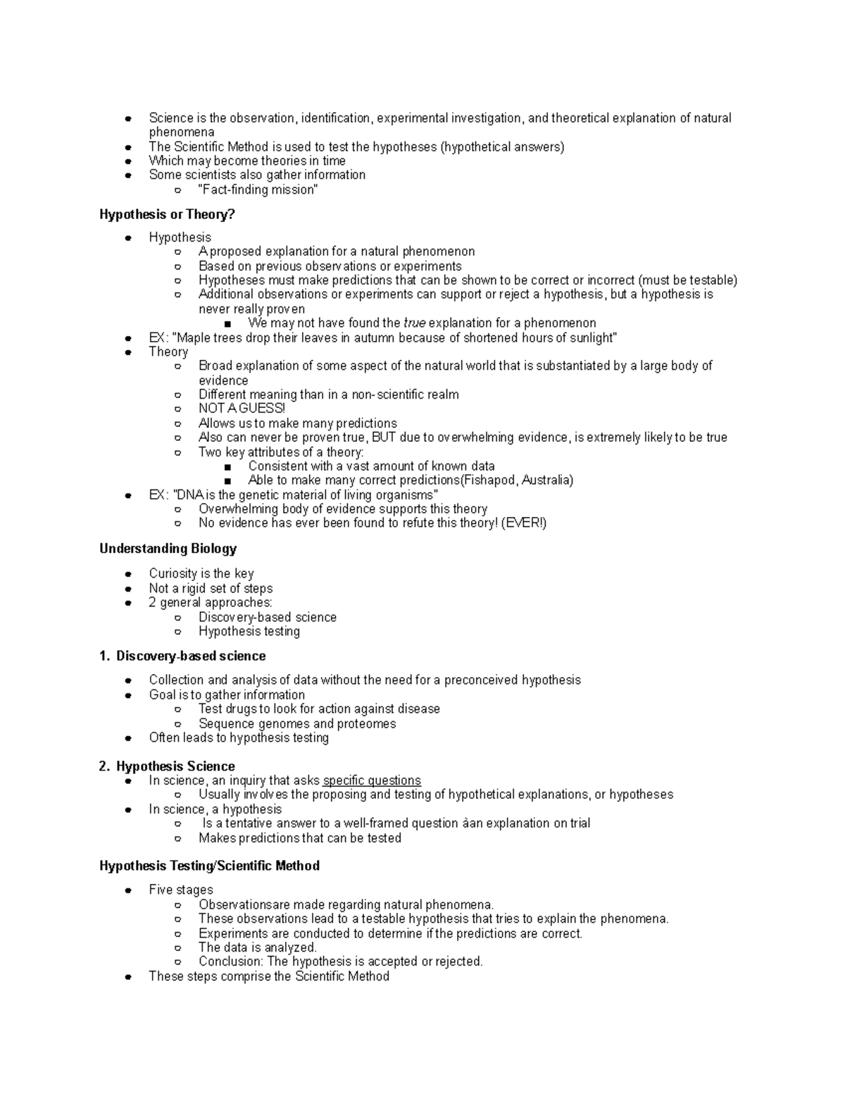 BIO 1200 Scientific Method Notes - Science is the observation ...