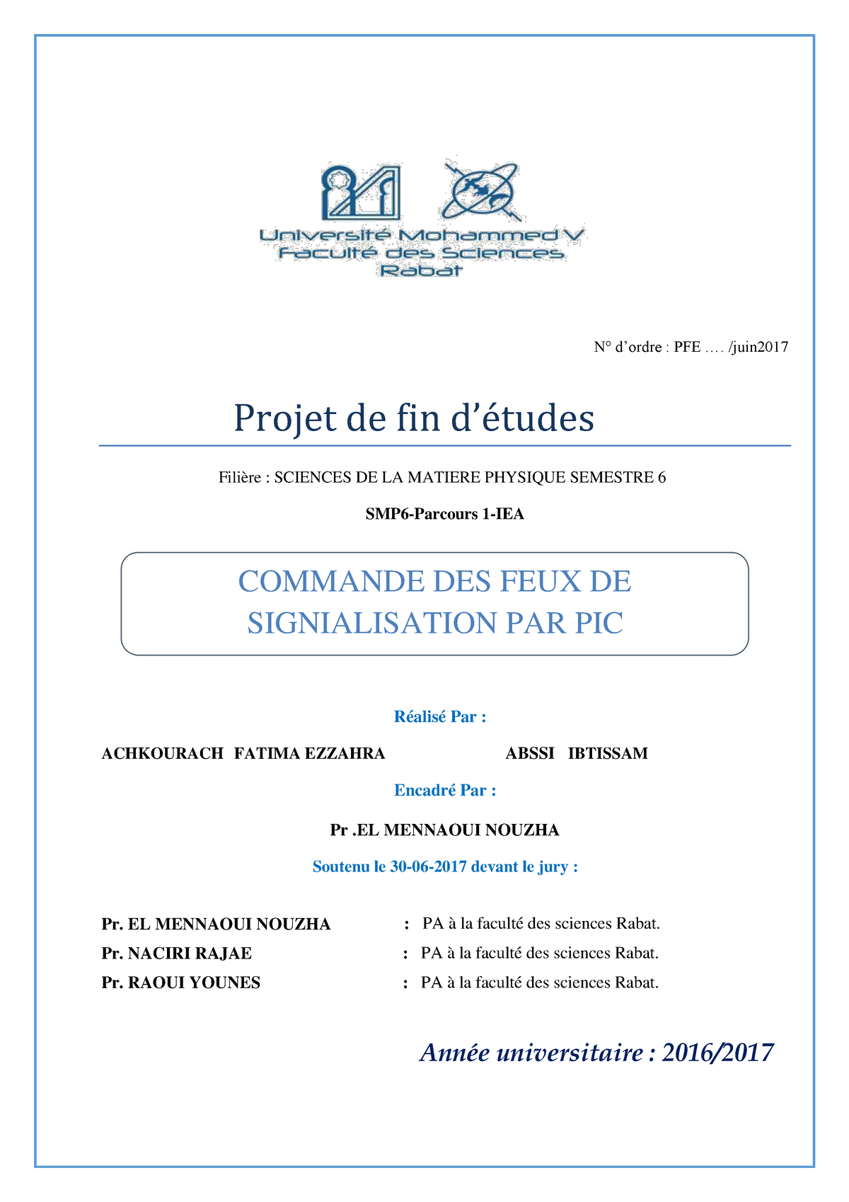 SDIC-PL0849 - PFE CHIMIE - N° D’ordre : PFE .... /juin Projet De Fin D ...