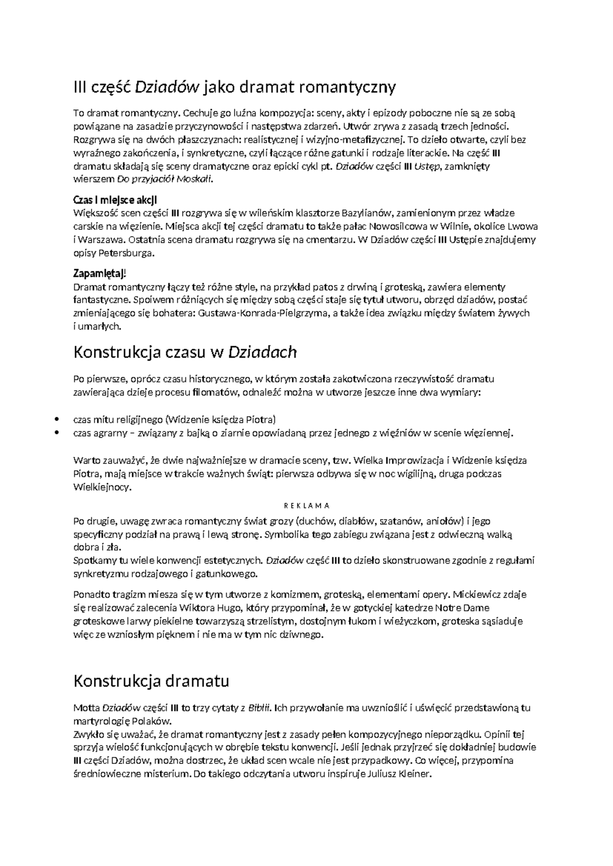 Dziady cz III streszczenie - III część Dziadów jako dramat romantyczny