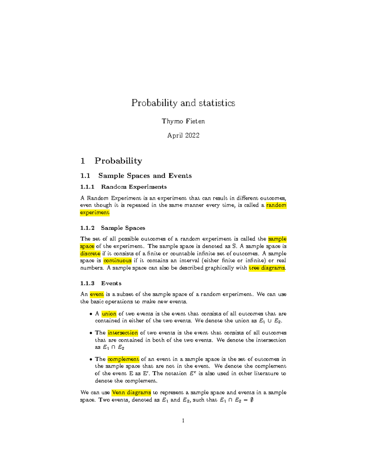 Probability And Statistics Summary