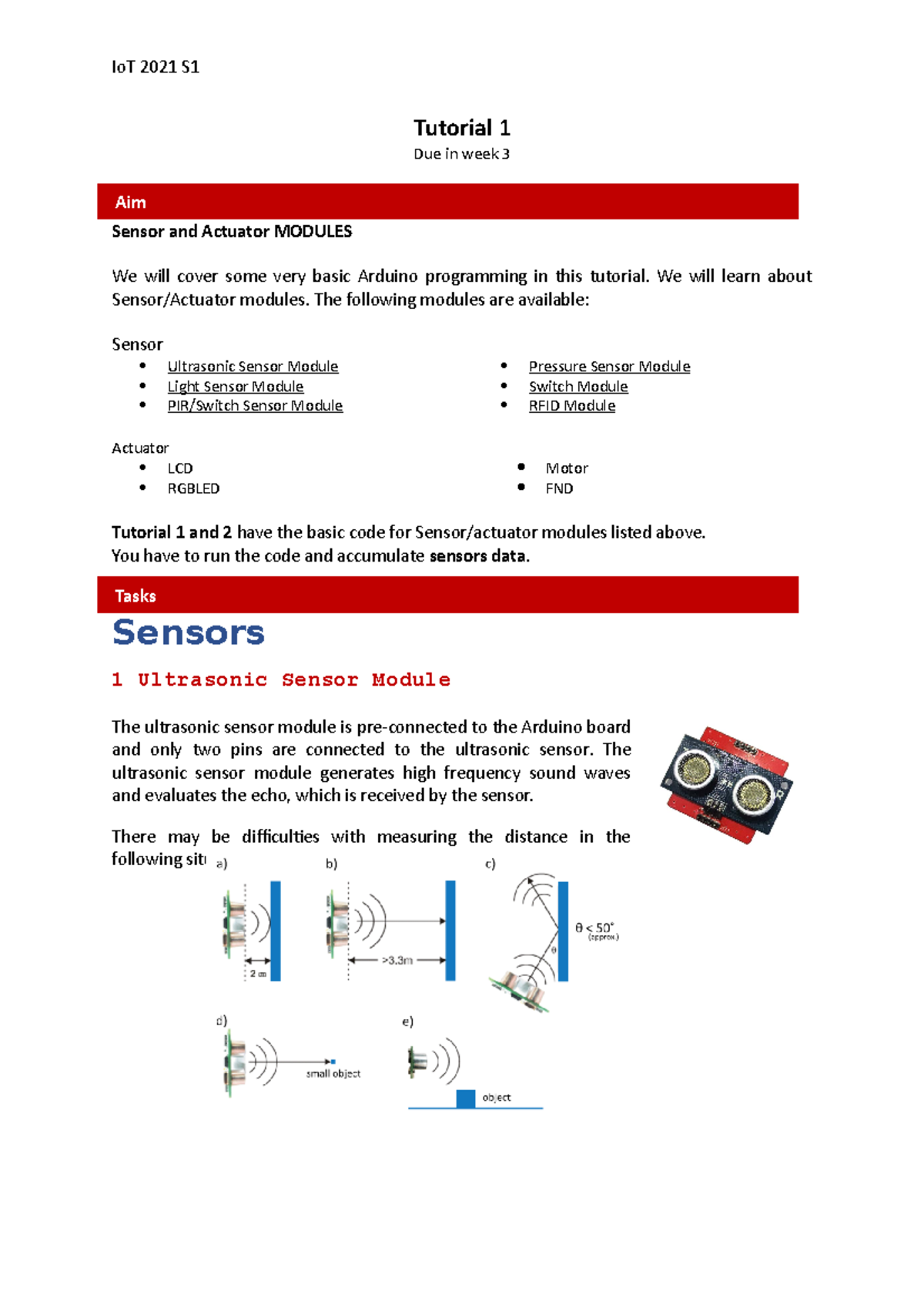 Tutorial 1 KIT317-717 2021 - Tutorial 1 Due in week 3 Sensor and ...