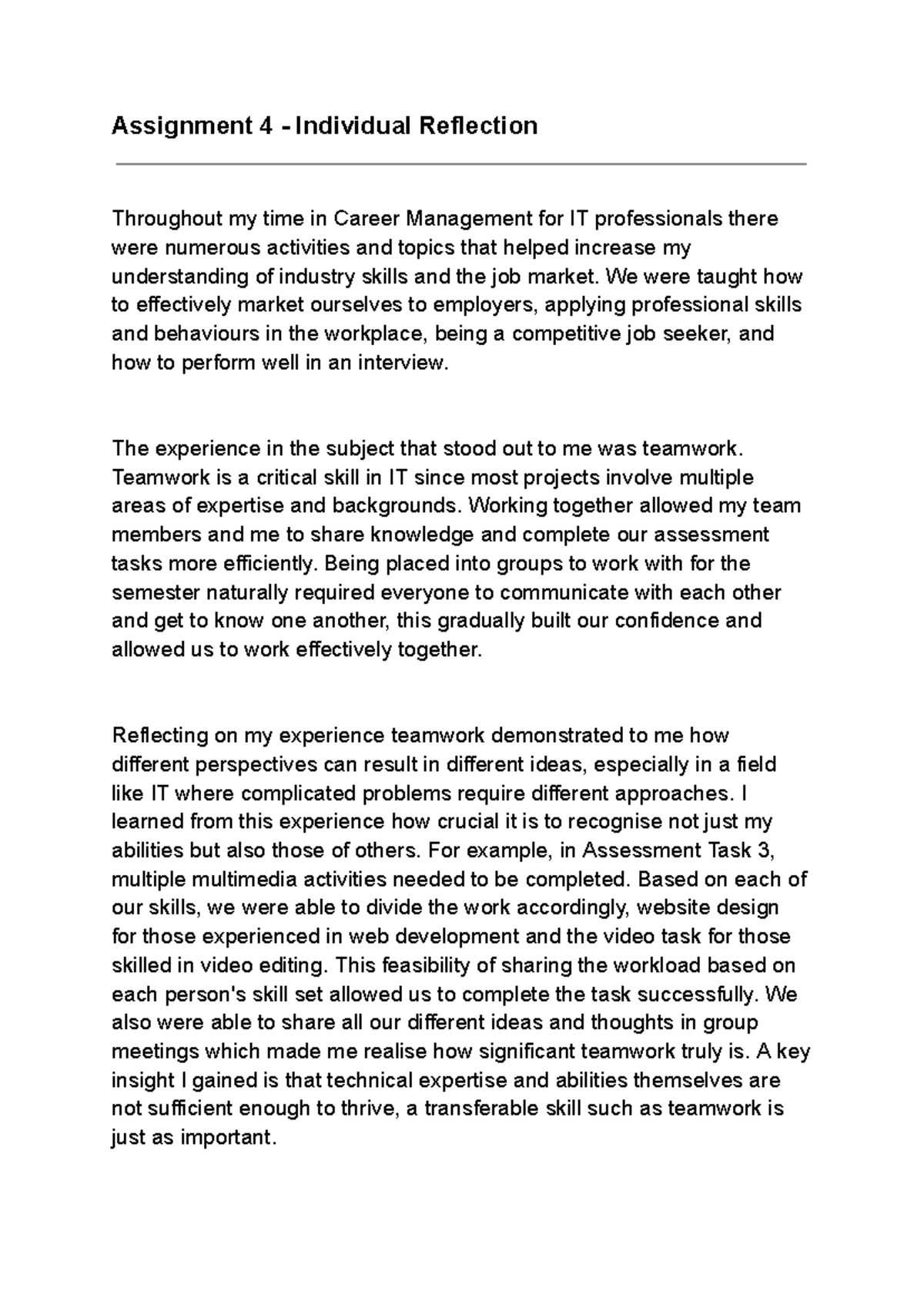Cmitp Reflection - final assignment - Assignment 4 - Individual ...